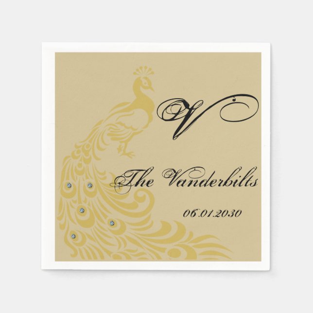 Pfaueneleganz mit einem Art-Deco-Flair Monogramm Serviette (Vorderseite)