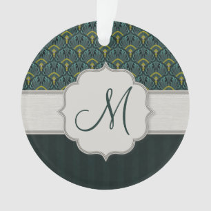 Pfauenfans und Streifen mit Monogramm in Türkis Ornament