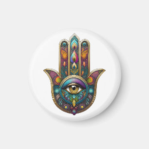 Pfauenfarben Hamsa mit goldenem dritten Auge Magnet
