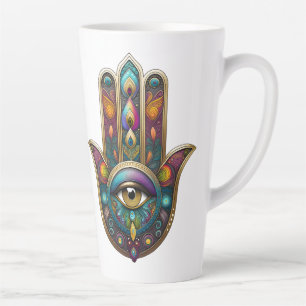 Pfauenfarben Hamsa mit goldenem dritten Auge Milchtasse