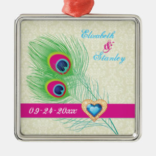 Pfauenfeather Juwelenhochzeit Sicherer Termin Silbernes Ornament
