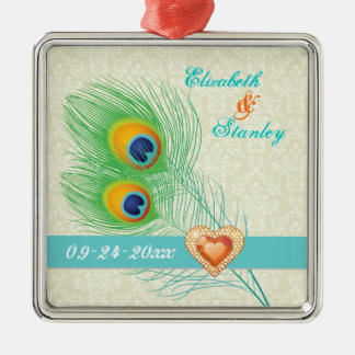 Pfauenfeather Juwelenhochzeit Sicherer Termin Silbernes Ornament
