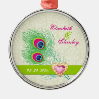 Pfauenfeather Juwelenhochzeit Sicherer Termin Silbernes Ornament