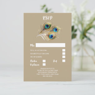 Pfauenfeather plume gold blau schlicht minimalisti RSVP karte