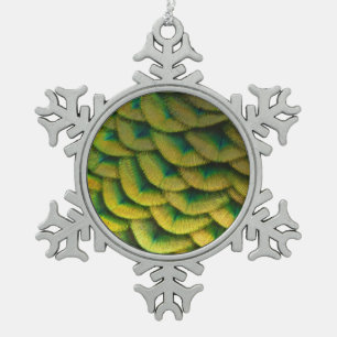 Pfauenfeathers II Farbenfrohe Natur Schneeflocken Zinn-Ornament