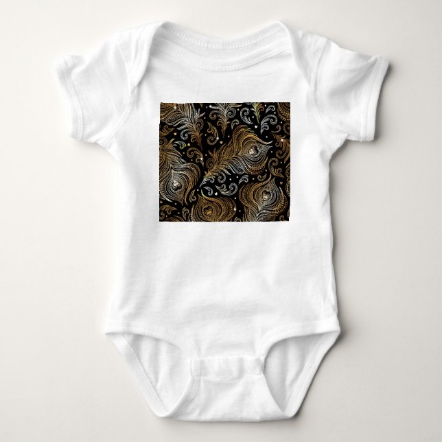 Pfauenfeathers: Künstlerisches Freehand Zeichnend. Baby Strampler (Vorderseite)