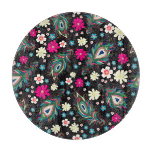 Pfauenfeathers Stickerei Nahtloses Muster Schneidebrett