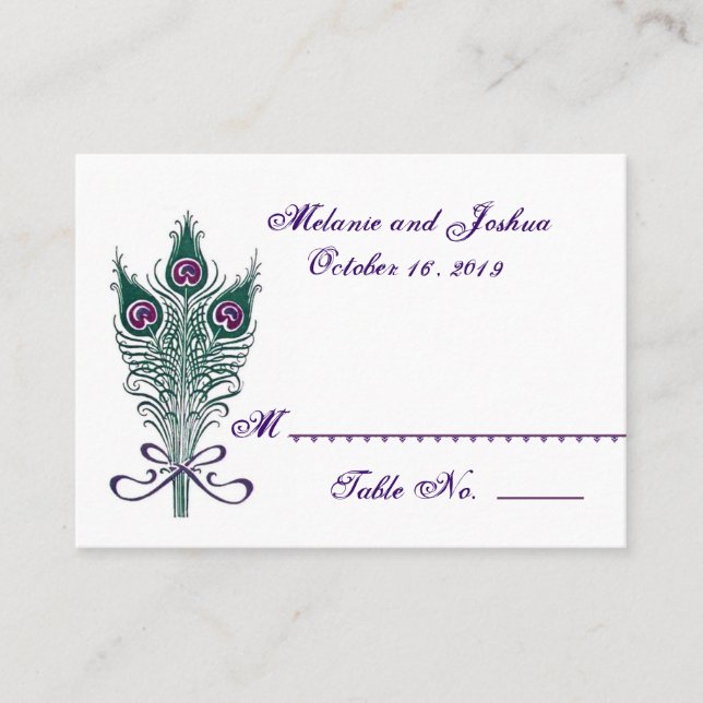 Pfauenfeathers Table Platzkarte Wedding Party (Vorderseite)