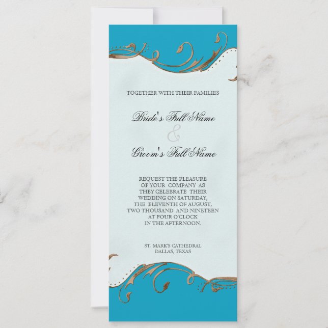 Pfauenfeder bei Wirbel - Einladung zur Hochzeit (Vorderseite)