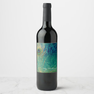 Pfauenfeder Blau Türkis Gold Exotische Wein Etiket Weinetikett