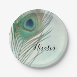 Pfauenfeder Boho Chic Aquarell Individuelle Party Pappteller