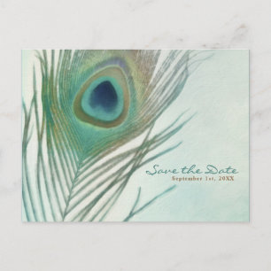 Pfauenfeder Boho Chic Aquarell Save-the-Date-Karte Ankündigungspostkarte