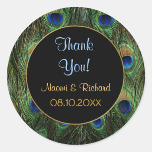 Pfauenfeder - Danke Siegel - Anpassen Runder Aufkleber