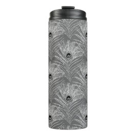 Pfauenfeder eleganter silbergrauer Glitzer-Look Thermosbecher