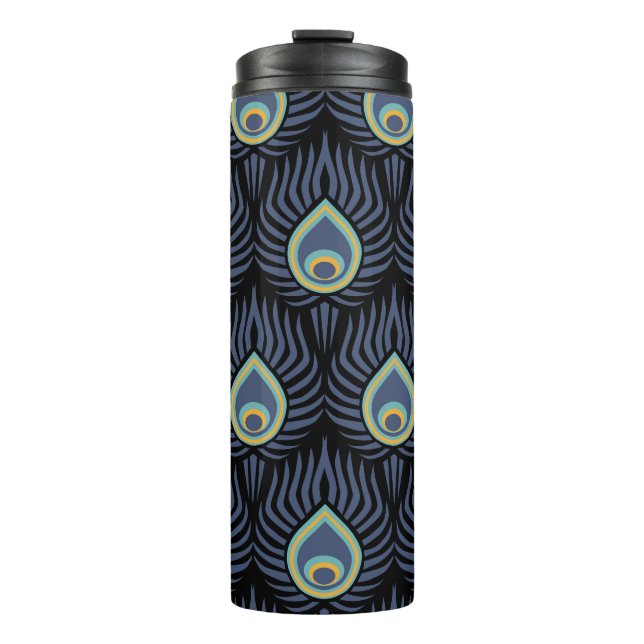Pfauenfeder: Elegantes Muster. Thermosbecher (Vorderseite)