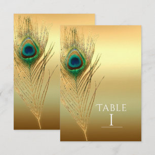 Pfauenfeder Gold Exotische Boho-Chic-Tischnummer Einladung