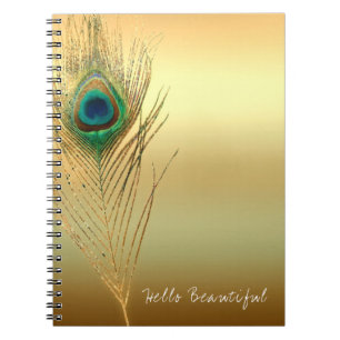 Pfauenfeder Gold Exotischer Boho Chic Glamour Maßa Notizblock