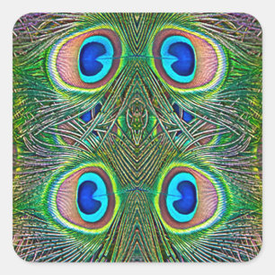 Pfauenfeder-Kaleidoskop-Druck Quadratischer Aufkleber