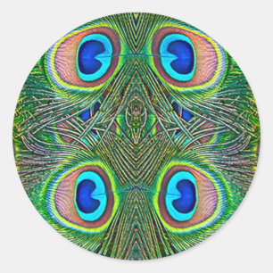 Pfauenfeder-Kaleidoskop-Druck Runder Aufkleber