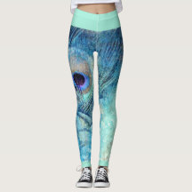 Pfauenfeder-Leggings Marmor aquamarin blau lila