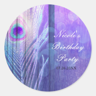 Pfauenfeder Lila Glam Boho Partygeschenk Runder Aufkleber
