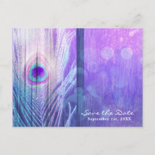 Pfauenfeder Lila Glam Boho Save the Date Ankündigungspostkarte