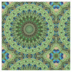 Pfauenfeder-Mandala Smaragd- und Blauer Symmetrie Stoff