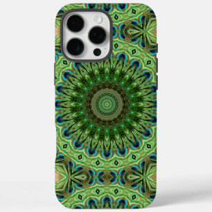 Pfauenfeder-Mandala Smaragd- und Blaufarbene Symme iPhone 16 Pro Max Hülle