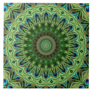 Pfauenfeder-Mandala Smaragd- und Blaufarbene Symme Fliese