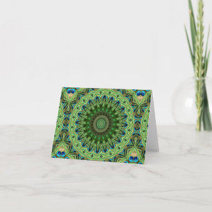 Pfauenfeder-Mandala Smaragd- und Blaufarbene Symme Karte