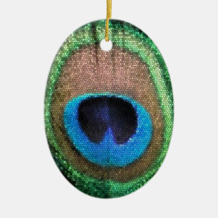 Pfauenfeder mit festgehaltener Glaswirkung Keramikornament