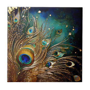 Pfauenfeder Perlen Punkte Faux Folie Gold Wand Fliese