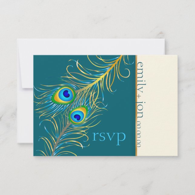 Pfauenfeder PixDezines/aquamarin RSVP Karte (Vorderseite)