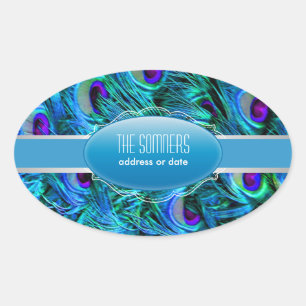 Pfauenfeder PixDezines Ovaler Aufkleber