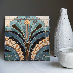 Pfauenfeder-Symbolik Belle Epoque Art Deco Fliese