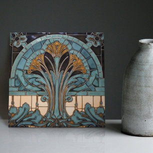 Pfauenfeder-Symbolik Belle Epoque Art Deco Fliese