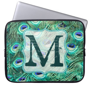 Pfauenfeder Teal Monogramm 15" Laptop-Hülle Laptopschutzhülle