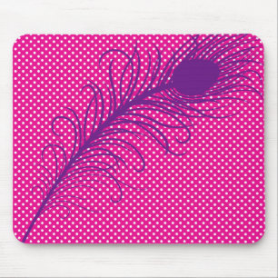 Pfauenfeder und Polka Dots - rosa & Lila Mousepad