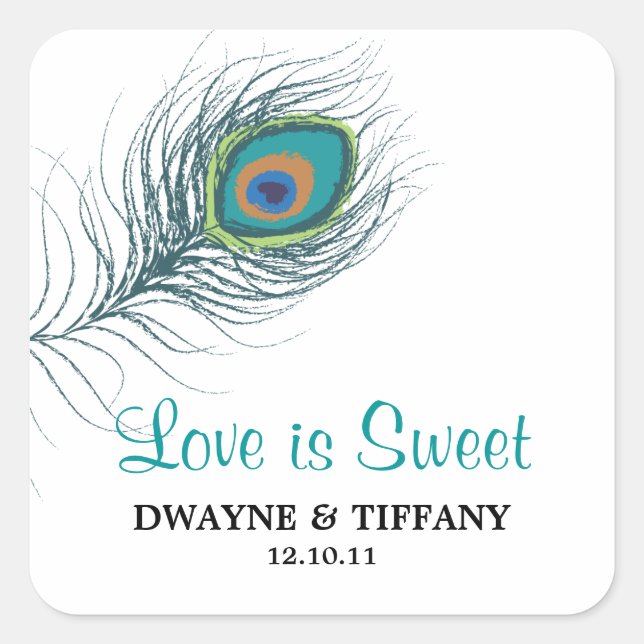 Pfauenfederkleber Quadratischer Aufkleber (Vorderseite)