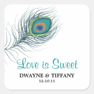 Pfauenfederkleber Quadratischer Aufkleber