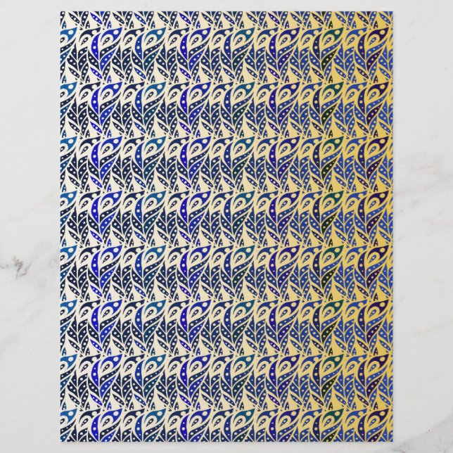 Pfauenfedermuster in Blau und Gold (Vorderseite)