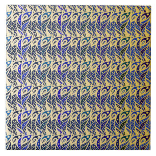 Pfauenfedermuster in Blau und Gold Fliese