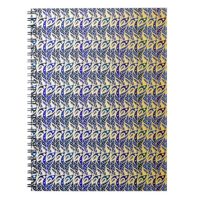 Pfauenfedermuster in Blau und Gold Notizblock (Vorderseite)