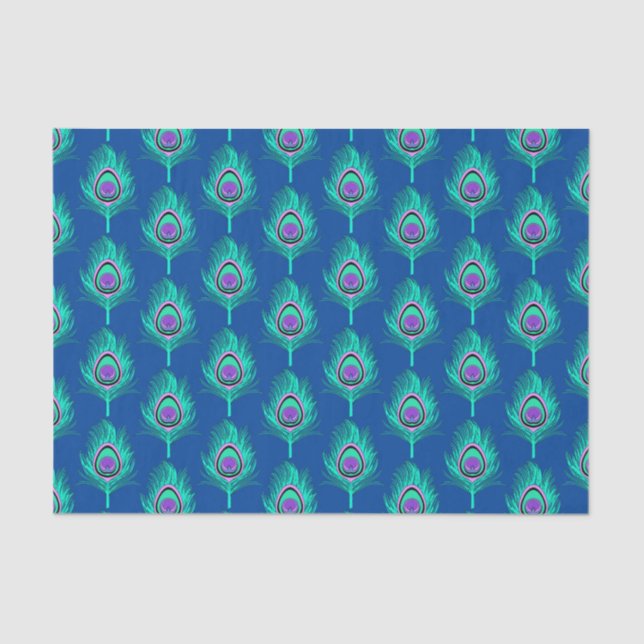 PfauenFedern, Aqua on Deep Cobalt Blue Seidenpapier (Vorderseite)