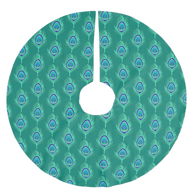 Pfauenfedern, Aqua on Turquoise / Peacock Polyester Weihnachtsbaumdecke (Vorderseite)
