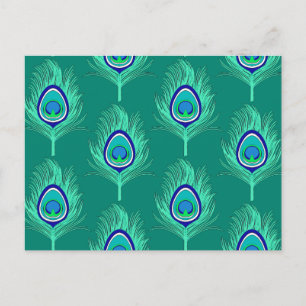 Pfauenfedern, Aqua on Turquoise / Peacock Postkarte