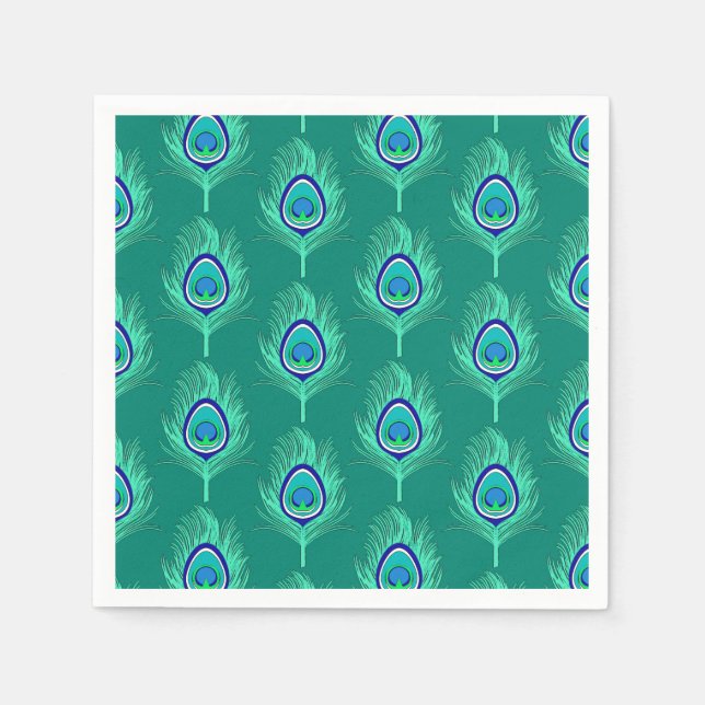 Pfauenfedern, Aqua on Turquoise / Peacock Serviette (Vorderseite)