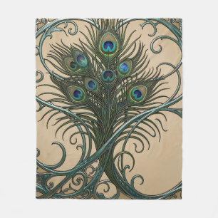 Pfauenfedern Art Nouveau Verzierte Türkis Rahmen Fleecedecke
