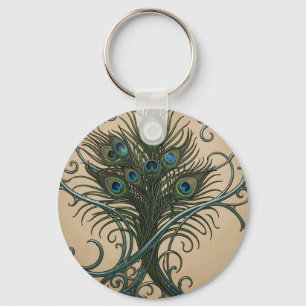 Pfauenfedern Art Nouveau Verzierte Türkisrahmen Schlüsselanhänger