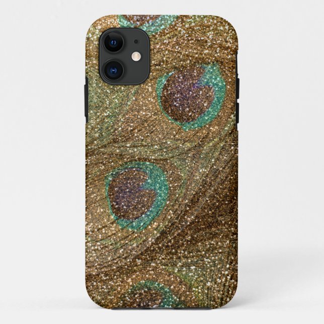 Pfauenfedern aus Gold-Glitzer Case-Mate iPhone Hülle (Rückseite)